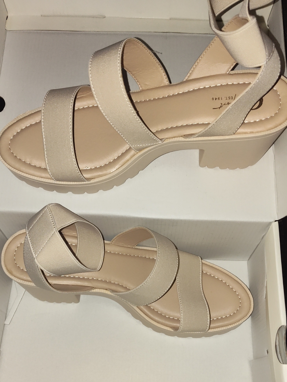 Neutral Beige Strappy Block Heel Sandals with Ankle Wrap